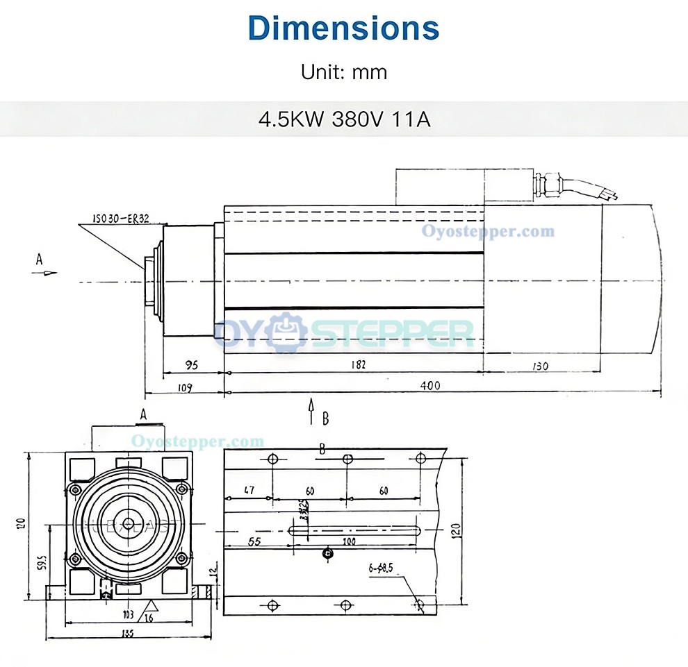 4.KW / 7.5KW ISO30 ATC Spindle Motor Air Cooled Spindle 220V/380V 24000 RPM for CNC Machine
